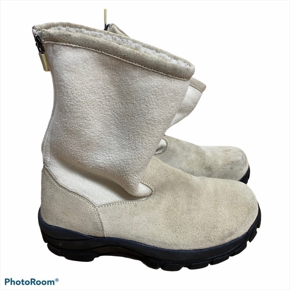 Lands End White Faux Shearling Lined Boots 6B